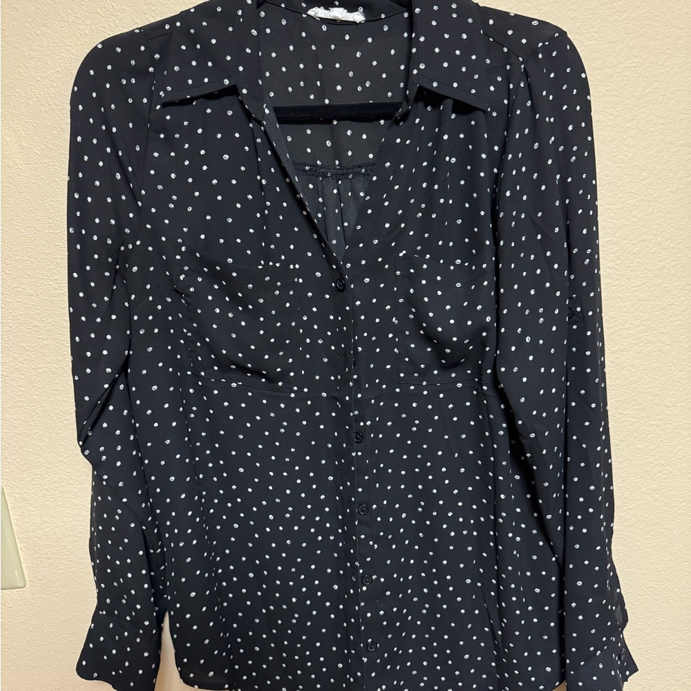 Maurices Black and White Polka Dot Button Down Shirt